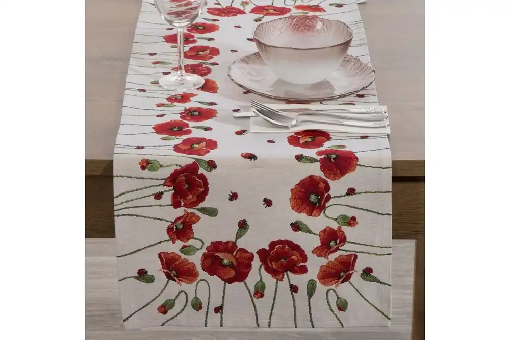 Kiárusítás Pipacsos gobelin asztalterítő Natúr 40x100 cm +/-5%