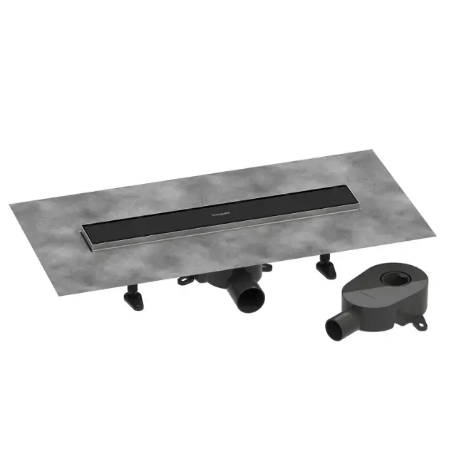 Prémium Hansgrohe RainDrain Go - Zuhanylefolyó 50 cm, kétoldalas ráccsal, csempe lerakáshoz, matt fekete 56270670