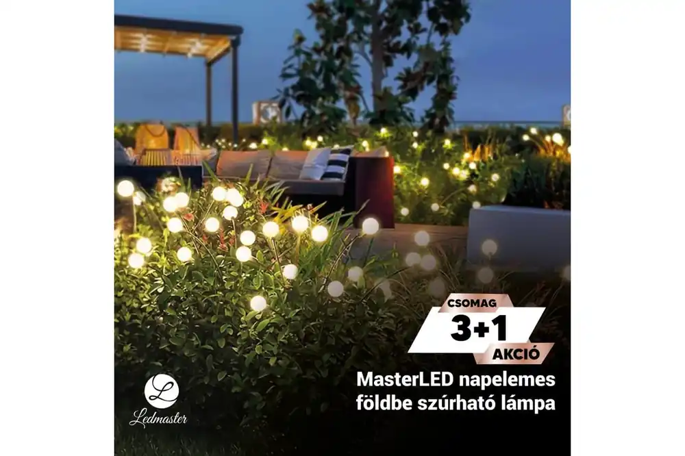 Nézd meg most MasterLED napelemes és alkonyatérzékelős földbe szúrható 73 cm-es kerti LED (x10) lámpa 3+1 csomagakció