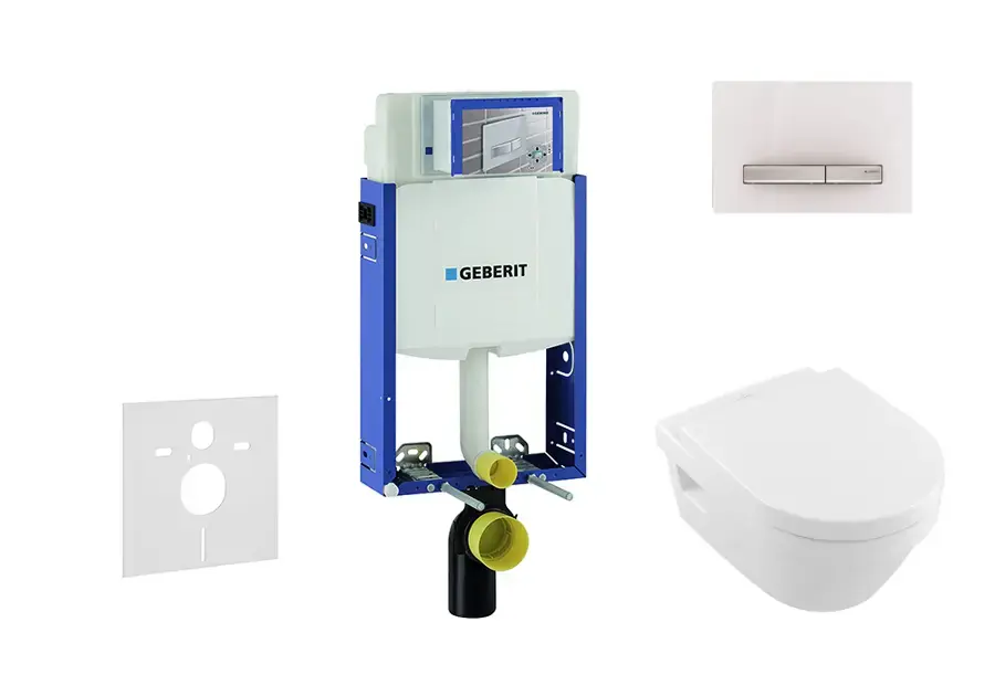 Olcsóbb Geberit Kombifix - WC modul nyomógombbal Sigma50, alpesi fehér + Villeroy Boch - WC és ülőkéje, DirectFlush, SoftClose, CeramicPlus 110.302.00.5 NB8