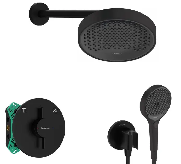 Hansgrohe - Zuhanyszett rejtett keverővel, testtel, 25 cm átmérővel, 3 fúvókával, matt fekete színű SANI21HHH404 Nézd meg most