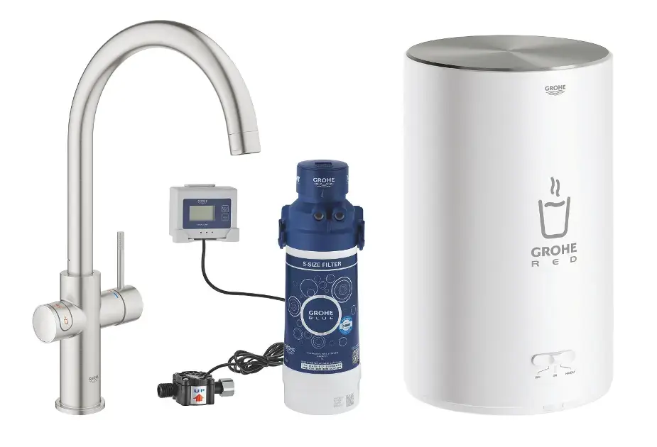 Grohe Red - Duo mosdókagyló keverő vízmelegítővel és szűréssel, M tálcával, szuperacélból 30083DC1 Expressz kézbesítés