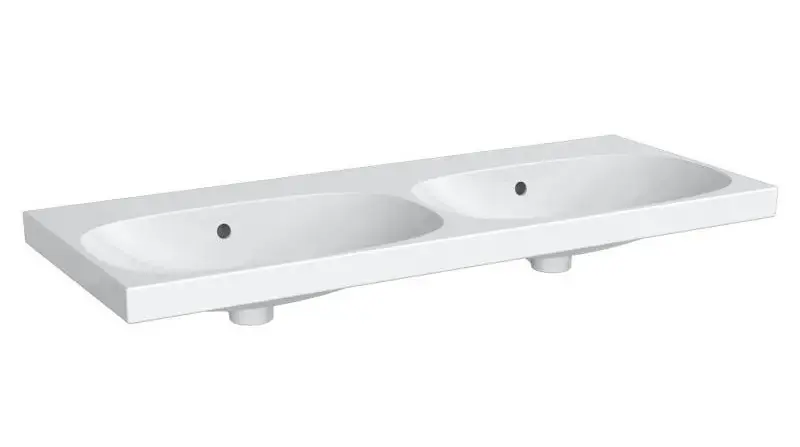 Biztonságos fizetés Geberit Acanto - Dupla mosdókagyló 1200x482 mm, keverőnyílás nélkül, túlfolyóval, KeraTect, fehér színben 500.628.01.8