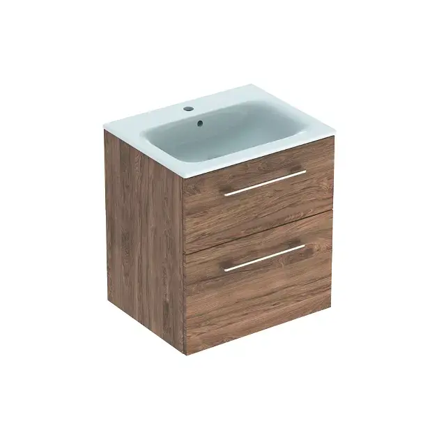Geberit Selnova Square - Mosdószekrény 635x588x480 mm, mosdókagylóval, 2 fiókkal, hickory diófa 501.238.00.1 Vedd meg most