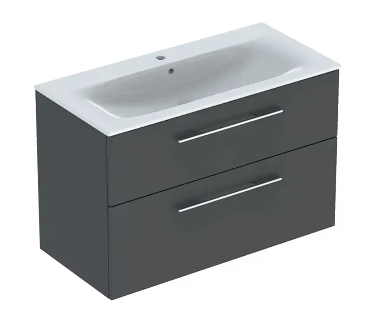 Olcsó Geberit Selnova Square - Mosdószekrény 635x988x480 mm, mosdókagylóval, 2 fiókkal, láva matt 501.245.00.1