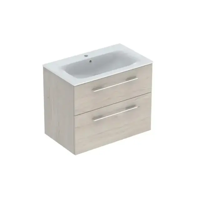 Geberit Selnova Square - Mosdószekrény 635x788x480 mm, mosdókagylóval, 2 fiókkal, világos hickory diófa 501.243.00.1 Utolsó esély