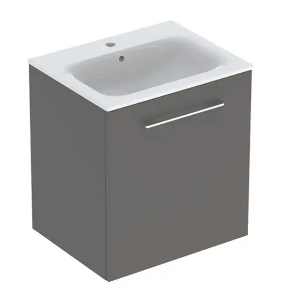 Geberit Selnova Square - Mosdószekrény 635x588x480 mm, mosdókagylóval, 1 ajtó, láva matt 501.253.00.1 Újdonság