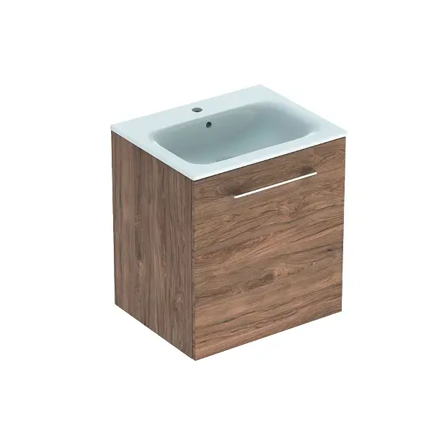 Geberit Selnova Square - Mosdószekrény 635x588x480 mm, mosdókagylóval, 1 ajtóval, hikoridió diófa 501.254.00.1 Azonnal elérhető
