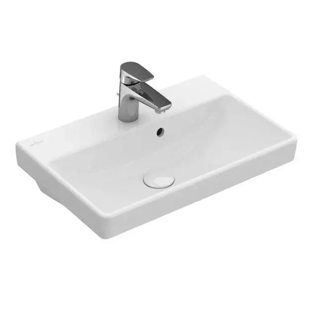 Prémium Villeroy & Boch Avento - Mosdókagyló 550x370 mm, túlfolyóval, keverőnyílással, CeramicPlus, alpesi fehér 4A0055R1