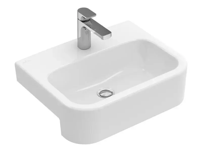 Vedd meg online Villeroy & Boch Architectura - Félig süllyesztett mosdókagyló 550x430 mm, túlfolyó nélkül, keverőnyílással, alpesi fehér színű 41905601