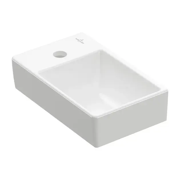 Szuper akció Villeroy & Boch Avento - Mosdókagyló 360x220 mm, túlfolyó nélkül, bal oldali keverőfurattal, CeramicPlus, Stone White 43003RRW