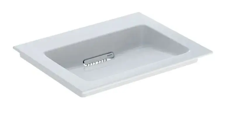 Legkelendőbb Geberit ONE - Bútor mosdókagyló 600x480x130 mm, rejtett túlfolyóval, keverőnyílás nélkül, vízszintes lefolyóval, KeraTect, fehér színű 505.001.00.1