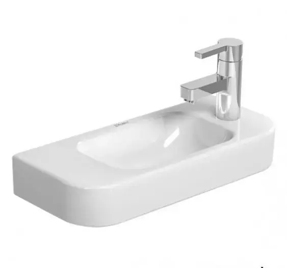 Duravit Happy D.2 - Mosdókagyló 500x220 mm, túlfolyó nélkül, jobb oldali csapfurattal, fehér színben 0711500008 Biztonságos fizetés